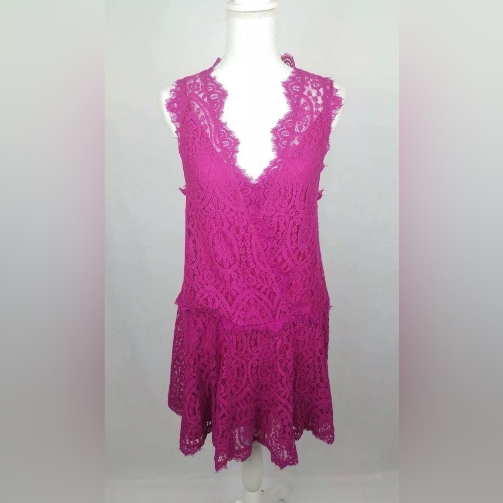 Free People Size XS Heart In Two Orchid Pink Crochet Lace Mini Dress - Picture 2 of 9